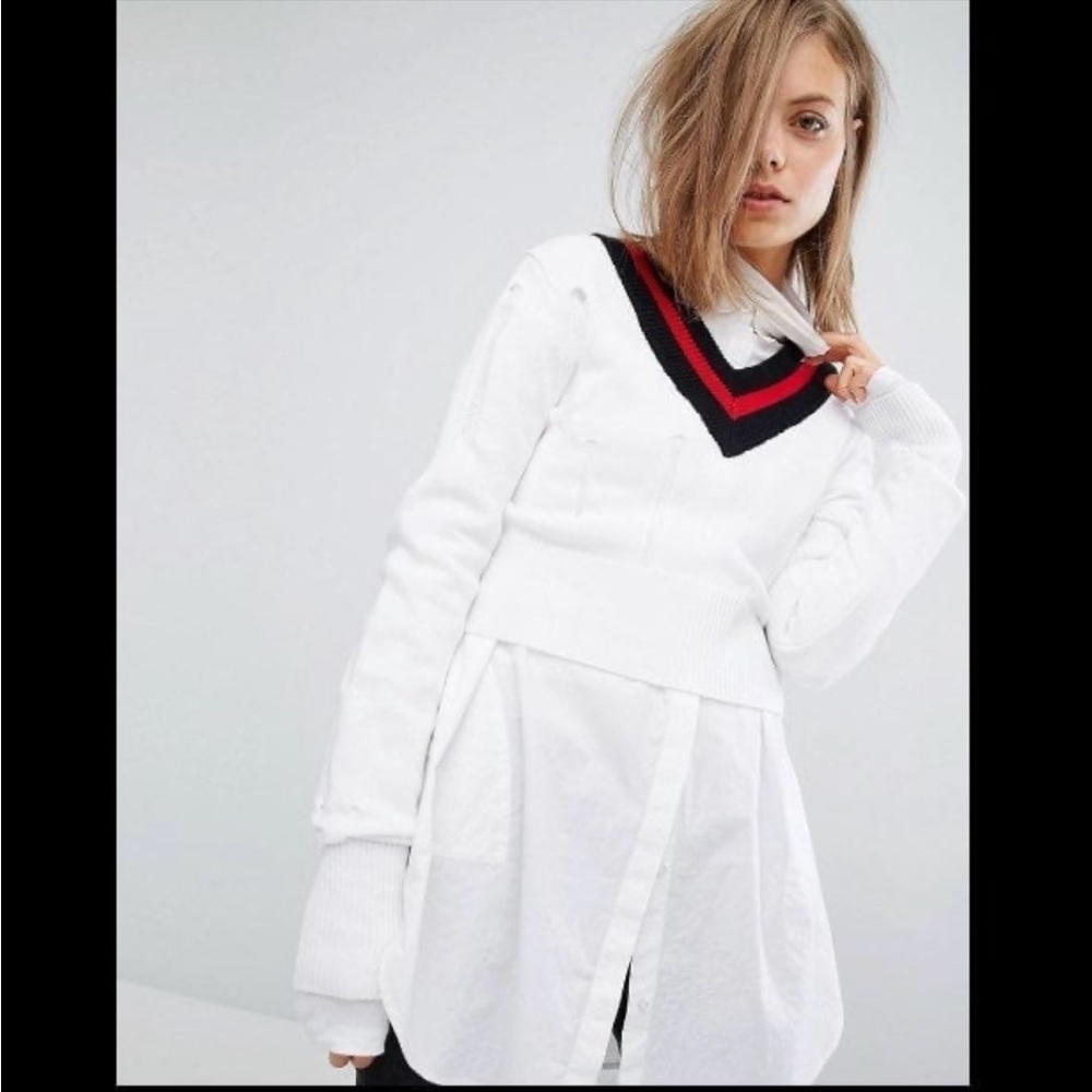 NWT - Cheap Monday Tipped V-Neck Knit Sweater with Ladder Detail (Medium)